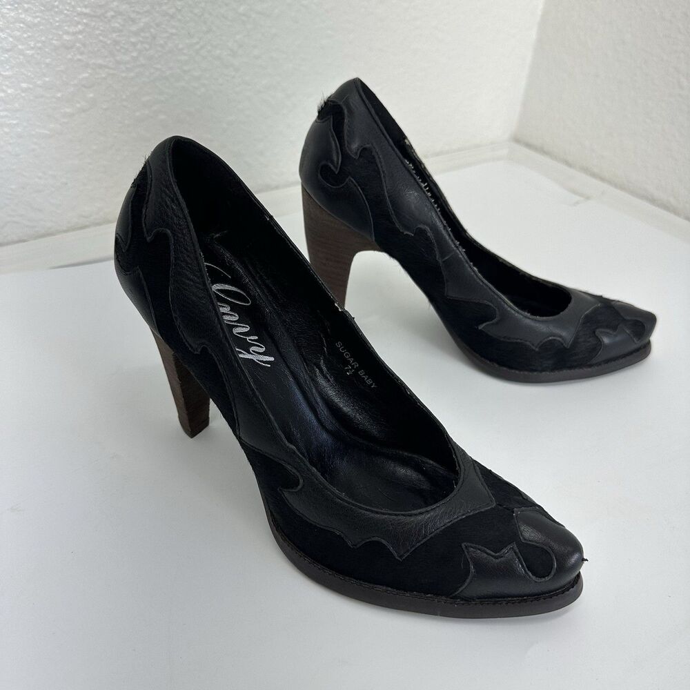 Vtg Envy Sugar Baby Patchwork heels Leather And Fur Women’s Rockabilly 7.5